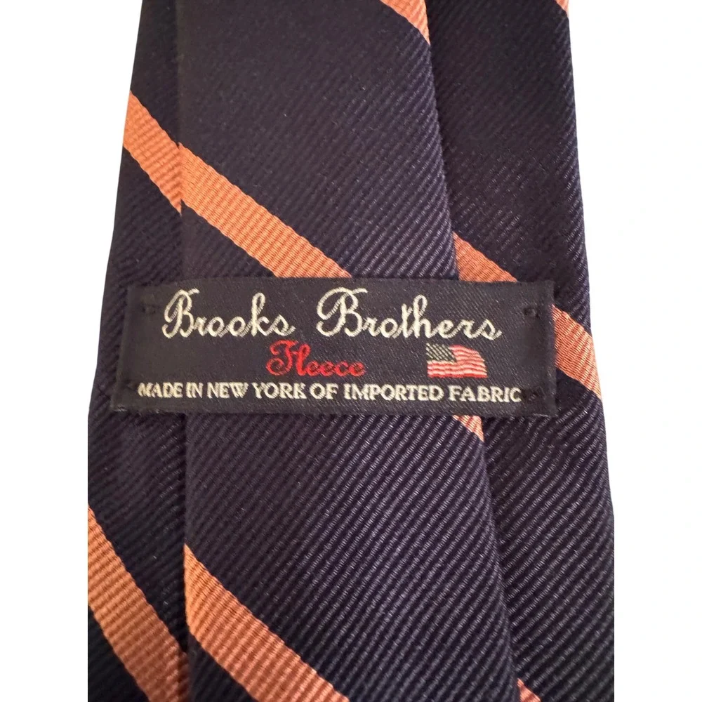 Brooks Brothers Fleece Boys Silk Repp Stripe Necktie Navy Blue Coral Pink USA